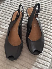 5th Avenue Damen Sandaletten Slingback Peeptoe Schwarz Leder Gr. 37 4