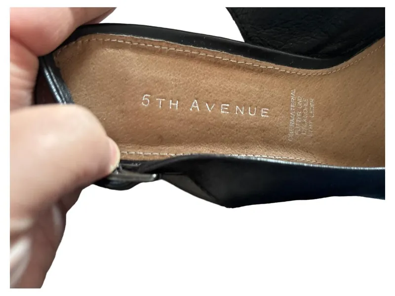 5th Avenue Damen Sandaletten Slingback Peeptoe Schwarz Leder Gr. 37 5