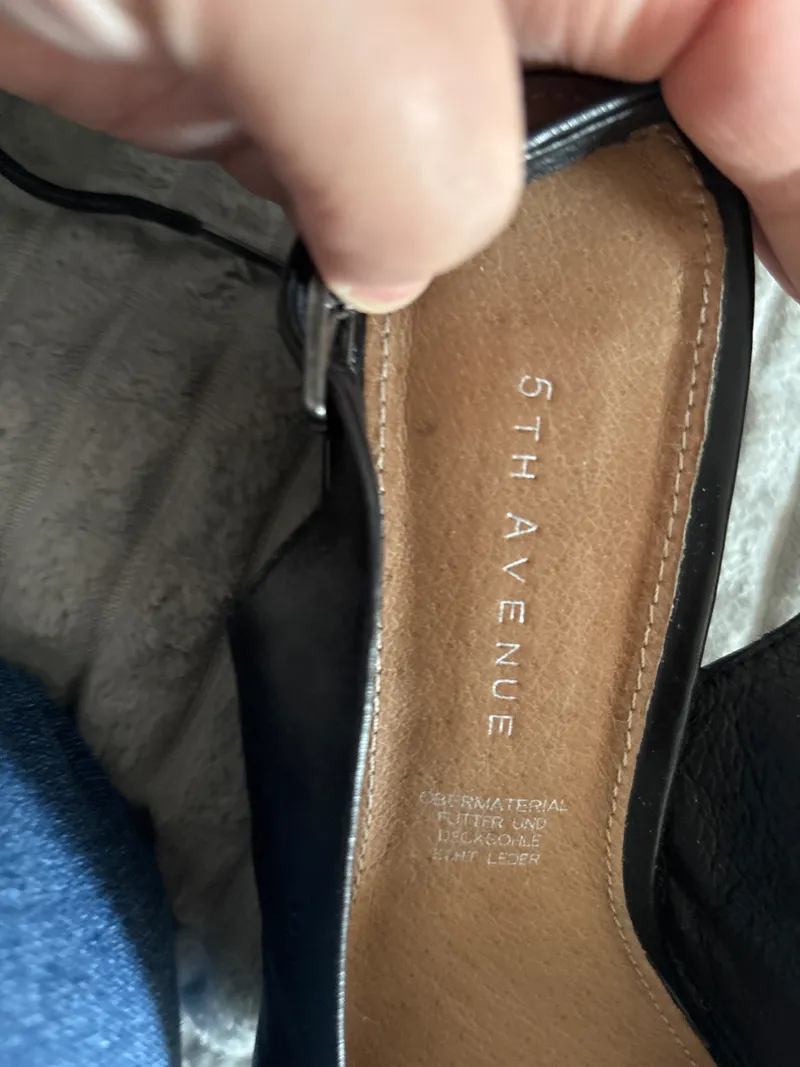5th Avenue Damen Sandaletten Slingback Peeptoe Schwarz Leder Gr. 37 7