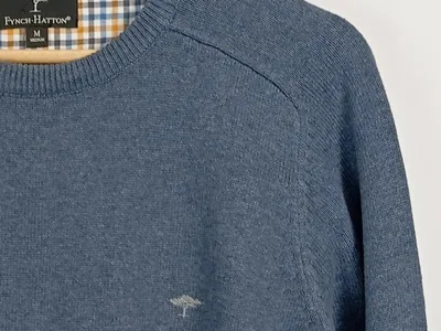 Fynch-Hatton Herren Pullover Gr. 48/M Blau Casual Baumwolle Langarm