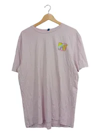 DIVIDED MTV T-Shirt Damen L Rosa Retro Baumwolle Kurzarm Logo 1