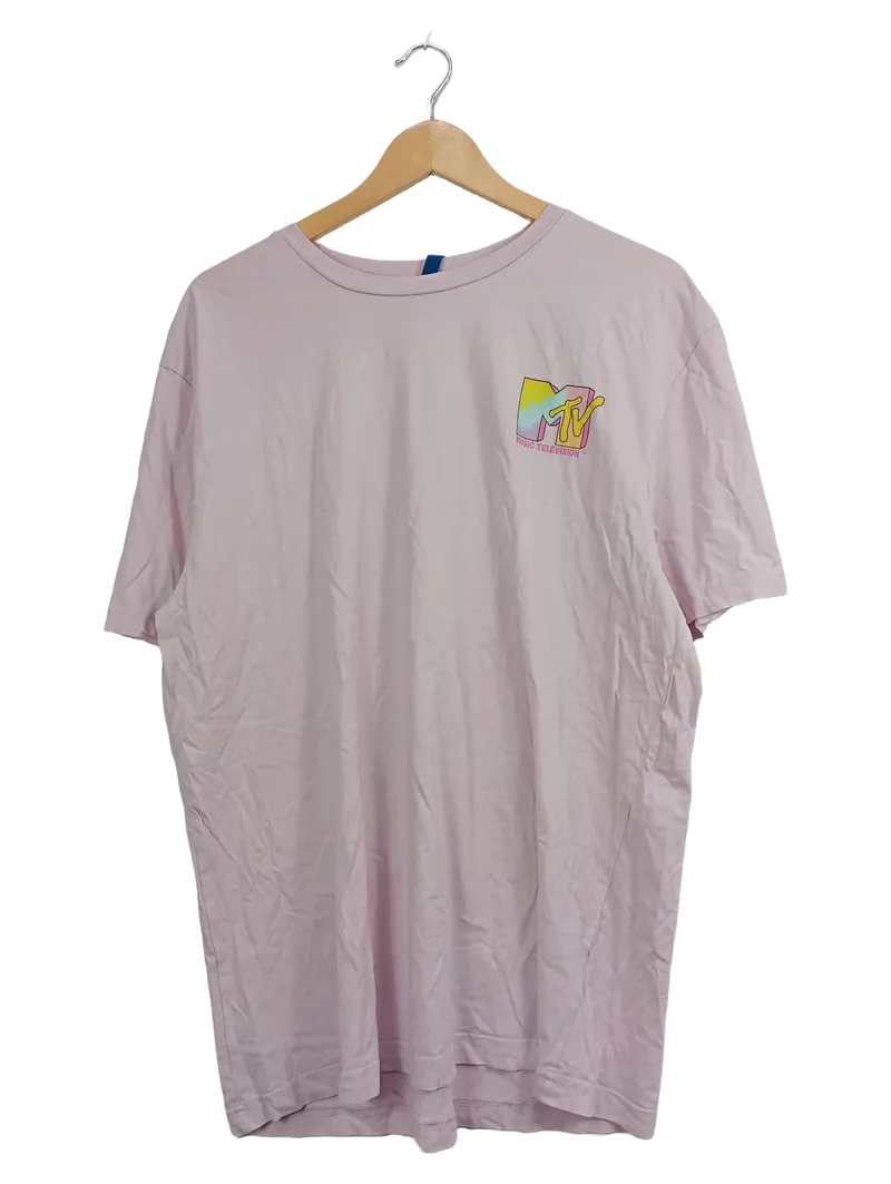 DIVIDED MTV T-Shirt Damen L Rosa Retro Baumwolle Kurzarm Logo 1