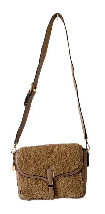 Umhängetasche Teddy-Look Beige Damen Polyurethan Modisch