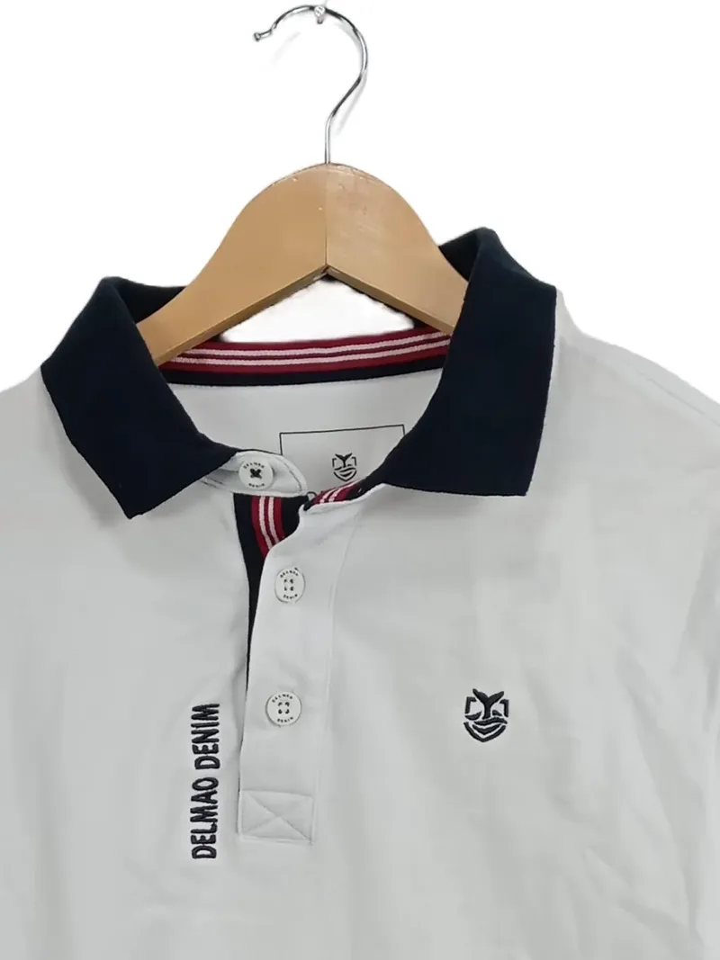 DELMAO Herren Langarm Poloshirt Weiß Gr. L Casual Baumwolle 3