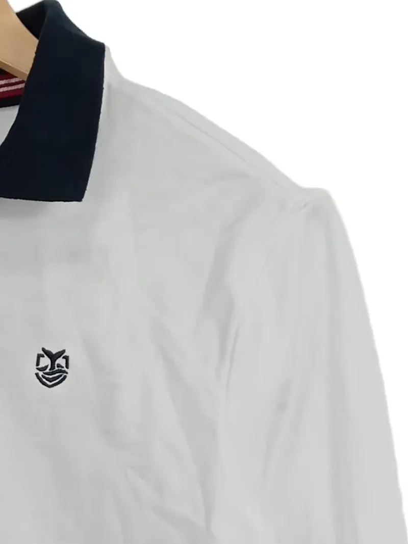 DELMAO Herren Langarm Poloshirt Weiß Gr. L Casual Baumwolle 4