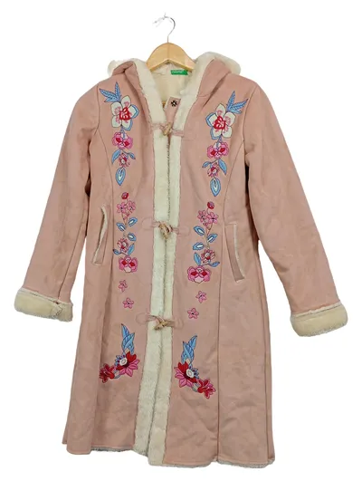United Colors of Benetton Felljacke Mantel Blumenstickerei Rosa Gr. 34/XS