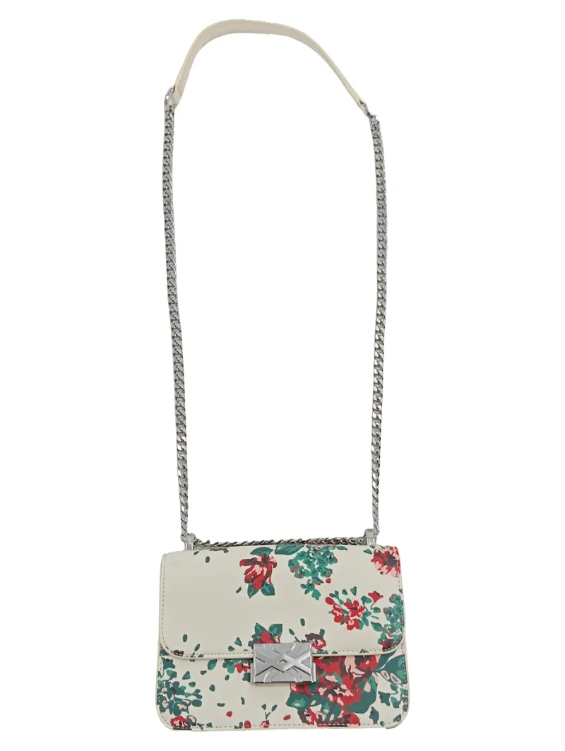 Umhängetasche Damen Blumenmuster Beige Crossbody Bag Kettenriemen Mini 1