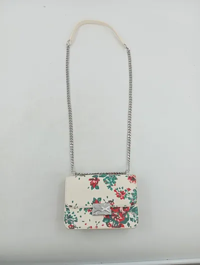 Umhängetasche Damen Blumenmuster Beige Crossbody Bag Kettenriemen Mini