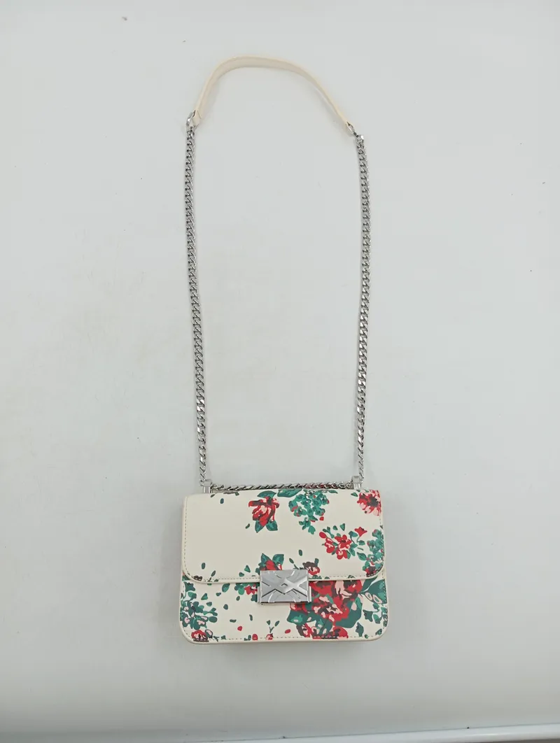 Umhängetasche Damen Blumenmuster Beige Crossbody Bag Kettenriemen Mini 2