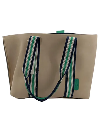 TOM TAILOR Damen Sporttasche Neopren Beige Gestreifte Träger Freizeit Tasche