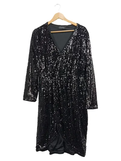 BloomChic Damen festliches Pailletten Wickelkleid Gr. 42/XL Schwarz Glamourös