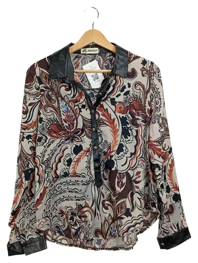 ORCELLY Damen Bluse Paisley Langarm Lederdetails Mehrfarbig Gr. L