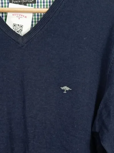 Fynch-Hatton Herren Pullover V-Ausschnitt Gr. 48/M Blau Casual Baumwolle