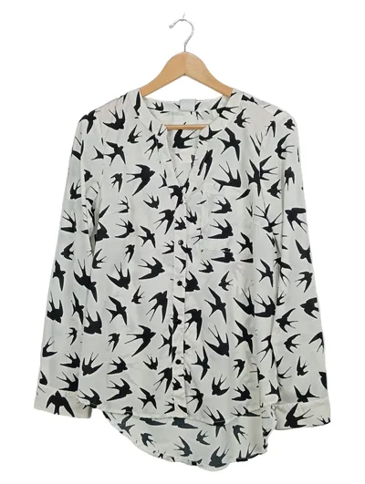 VERO MODA Damen Bluse Schwalben Print Weiß Schwarz Gr. M 38