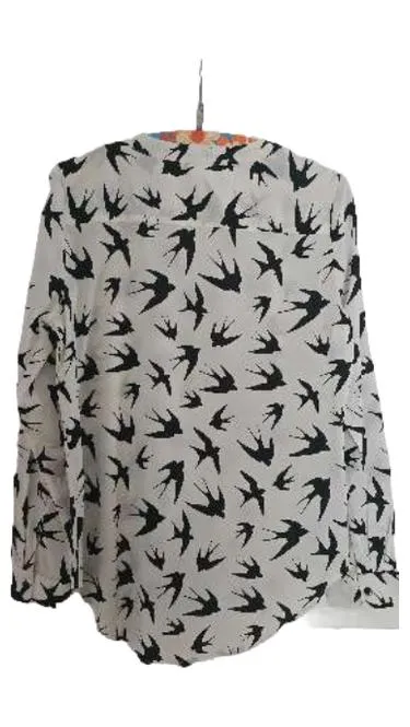 VERO MODA Damen Bluse Schwalben Print Weiß Schwarz Gr. M 38