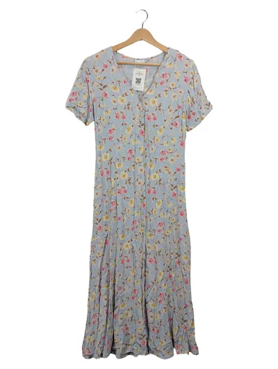 Lecomte Damen Sommerkleid 38/M Blau Blumenmuster Feminin Midikleid Viskose