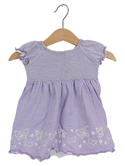 DOPO DOPO Kinder Sommerkleid Mädchen Gr. 74 Lila Gestreift Rüschen Baumwolle