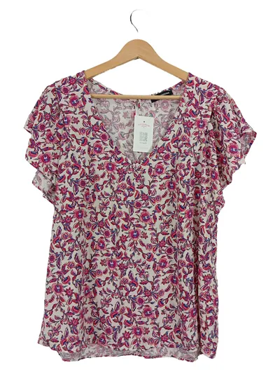 Rue des Abbesses Damen Bluse Gr. 38 Blumenmuster V-Ausschnitt Kurzarm
