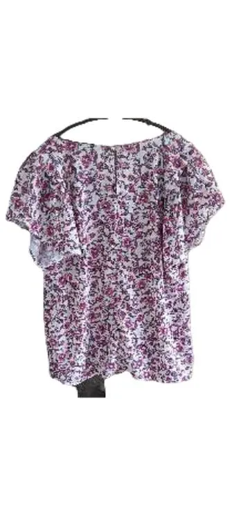 Rue des Abbesses Damen Bluse Gr. 38 Blumenmuster V-Ausschnitt Kurzarm