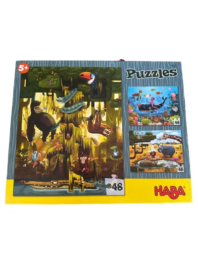 HABA Puzzles Tiere der Welt 3x48 Teile Dschungel Meer Safari ab 5 Jahren