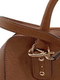 Michael Kors Damen Henkeltasche Braun Leder Saffiano MK Logo Anhänger 3