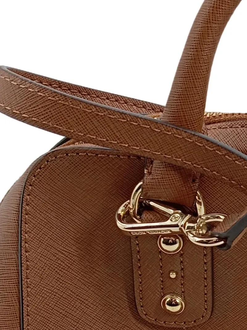 Michael Kors Damen Henkeltasche Braun Leder Saffiano MK Logo Anhänger 3
