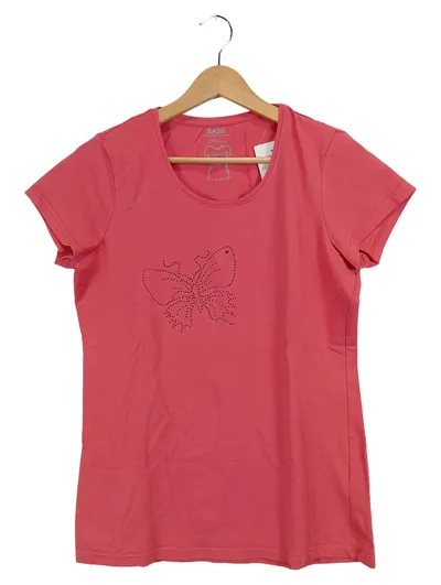 OKAY Damen T-Shirt Schmetterling Strass Pink Gr. 42/XL Stretch