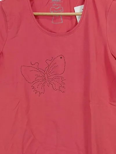 OKAY Damen T-Shirt Schmetterling Strass Pink Gr. 42/XL Stretch