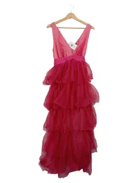 Blugirl Abendkleid Damen Gr. 34 Pink Glamourös Rüschen Maxikleid 1