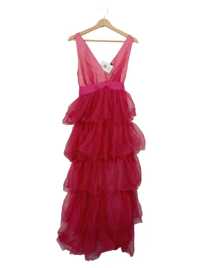 Blugirl Abendkleid Damen Gr. 34 Pink Glamourös Rüschen Maxikleid