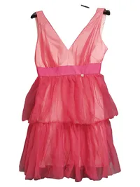 Blugirl Abendkleid Damen Gr. 34 Pink Glamourös Rüschen Maxikleid 2