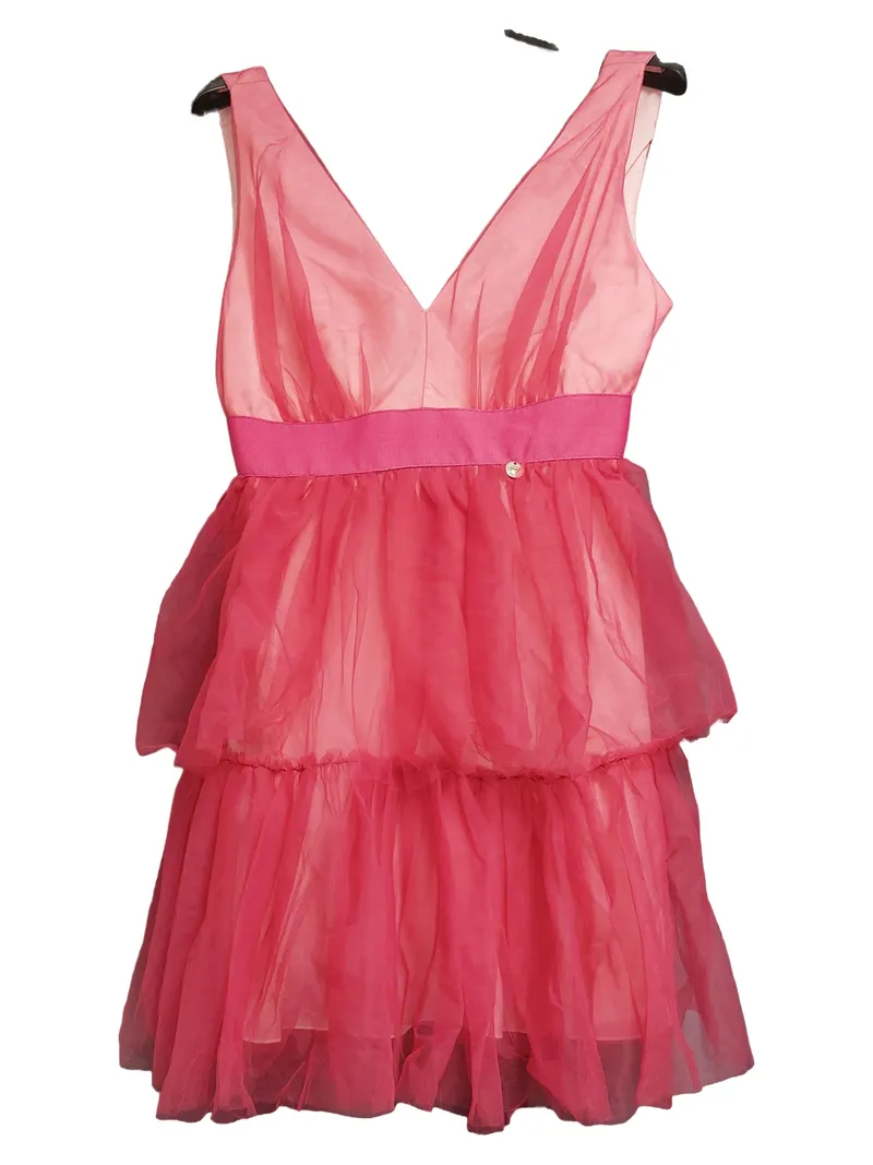 Blugirl Abendkleid Damen Gr. 34 Pink Glamourös Rüschen Maxikleid 2