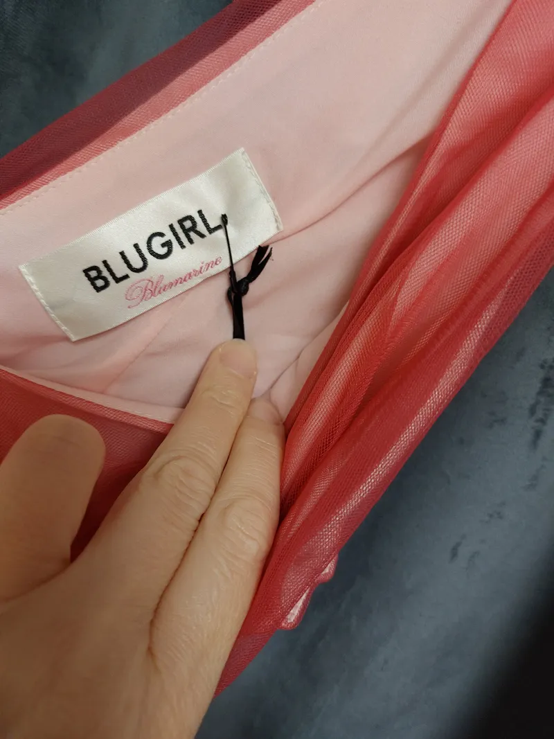 Blugirl Abendkleid Damen Gr. 34 Pink Glamourös Rüschen Maxikleid 5
