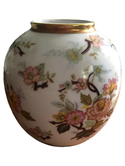 Royal Porzellan Vase bauchig Vintage Blumenmuster Weiß 14cm Porzellan