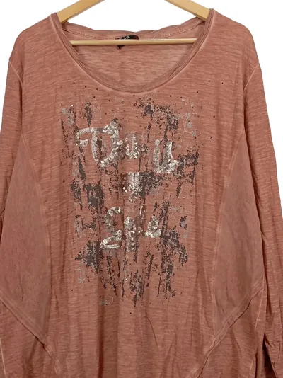 VIA APPIA DUE Damen Langarmshirt Rosa Schriftzug Glitzer Gr. 38 M Freizeit