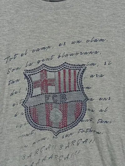 FC Barcelona T-Shirt Kinder Gr. 152 (14 Jahre) Grau Wappen Fan Shirt Fußball