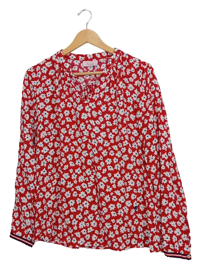 Emily van den Bergh Damen Bluse Gr. 40 Rot Blumenmuster Langarm 1