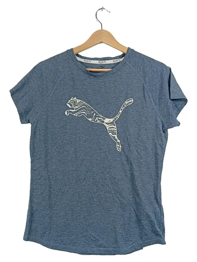 PUMA Damen Laufshirt Sport T-Shirt Logo-Print Blau Gr. M