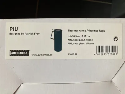 AUTHENTICS PIU Isolierkanne Thermoskanne Petrol Kunststoff Glas Silikon 30.5cm