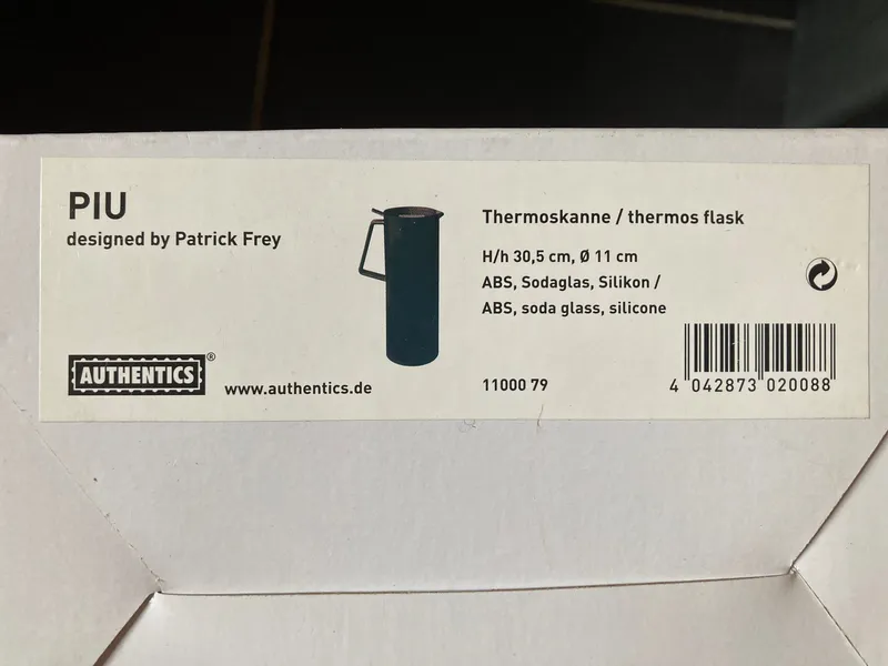 AUTHENTICS PIU Isolierkanne Thermoskanne Petrol Kunststoff Glas Silikon 30.5cm 2
