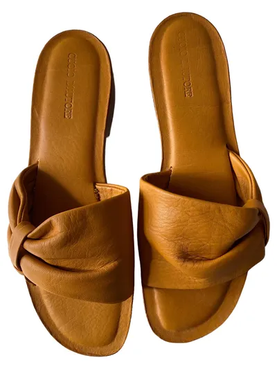 Cuoio D'Autore Damen Sandalen Gr. 38 Braun Leder Pantoletten Elegant