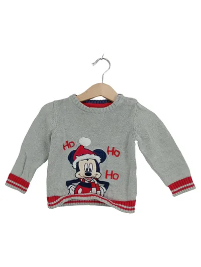 Disney Mickey Mouse Weihnachtspullover Kinder Gr. 74 Grau Ho Ho Ho
