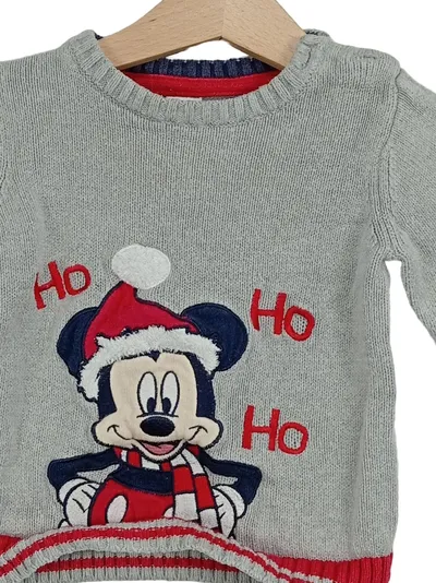 Disney Mickey Mouse Weihnachtspullover Kinder Gr. 74 Grau Ho Ho Ho