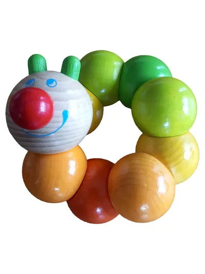 HABA Holzraupe Rassel Greifling Baby Spielzeug Farbenfroh Mehrfarbig Holz