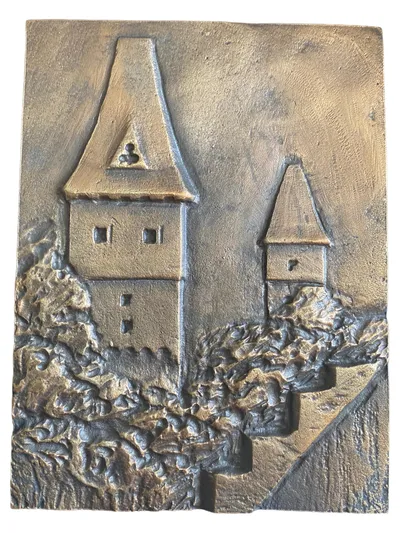 Südhessische Gas und Wasser AG Wandteller Metall Gold 10,5 cm R. EMRICH '92