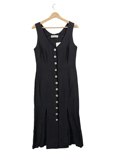 Bernd Berger Damen Maxikleid Gr. 40 L Schwarz Leinen Casual