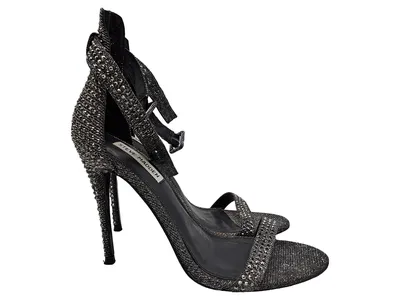 Steve Madden Damen Sandaletten Gr. 38 Grau Strass High Heels Glamourös