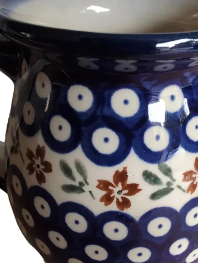Bolesławiec Karaffe Blau Blumen Keramik Handgemacht 14.5cm Traditionell