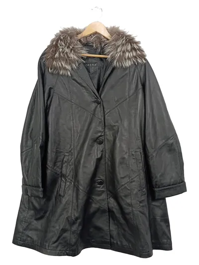 MORENA Lederjacke Damen Schwarz Fellbesatz Gr. 40 Elegant Langarm