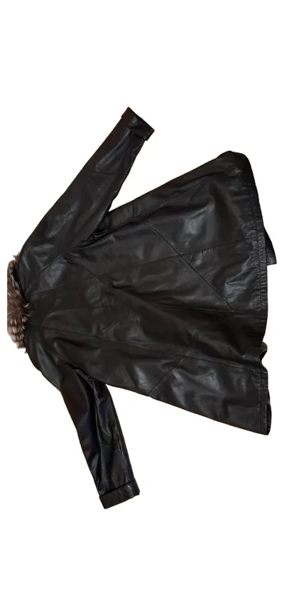 MORENA Lederjacke Damen Schwarz Fellbesatz Gr. 40 Elegant Langarm